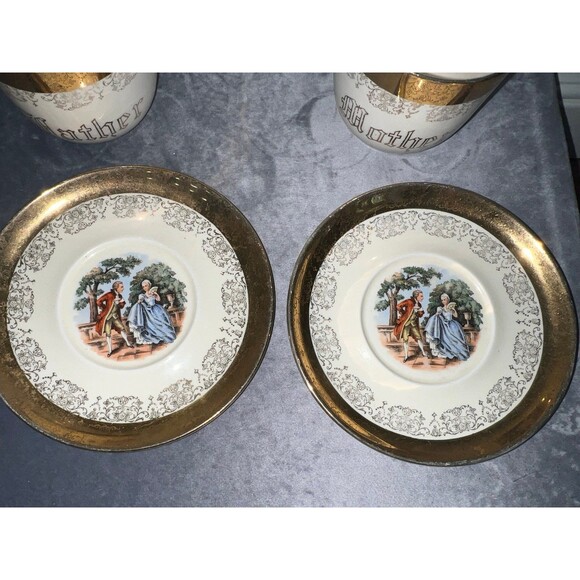 Vintage Sabin Tea Set 22K Gold Trimmed, Rare Mother & Father Cups Saucers set - Picture 3 of 6